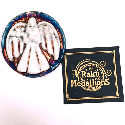 Angel  "I am Blessed" Medallion Raku Pottery