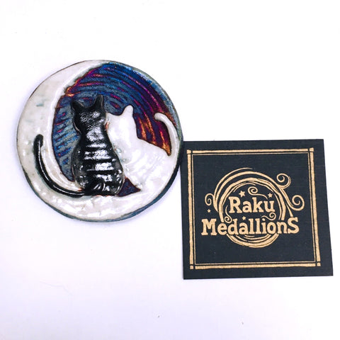 Cats over the Moon "I am Loved" Medallion Raku Pottery