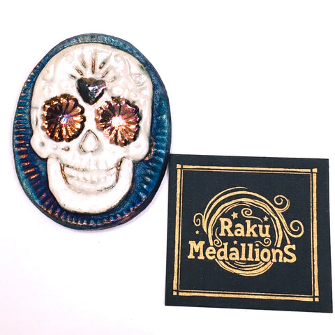 Skull "I am Loved" Medallion Raku Pottery