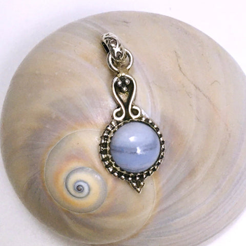 Blue Lace Agate Crystal Pendant Sterling Silver