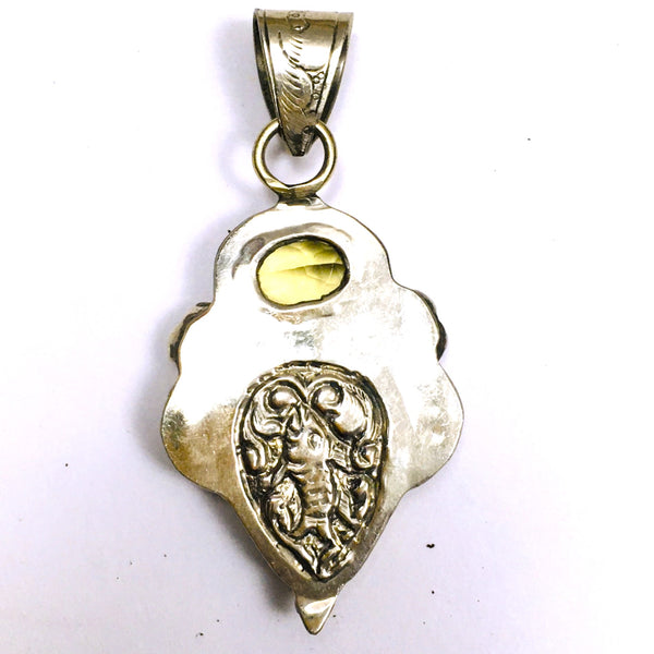 Citrine & Obsidian Pendant Flower and Leaf design Tibetan Silver