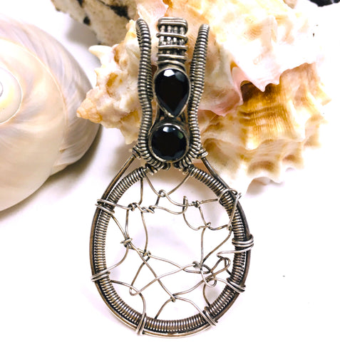 Garnet Dream Catcher Wire Sterling Silver Pendant