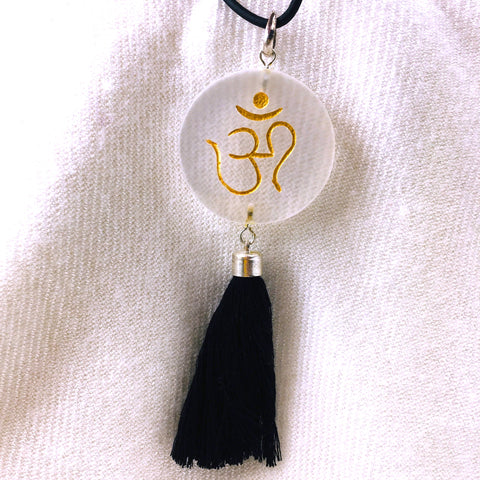Om Selenite Stone Crystal Pendant necklace