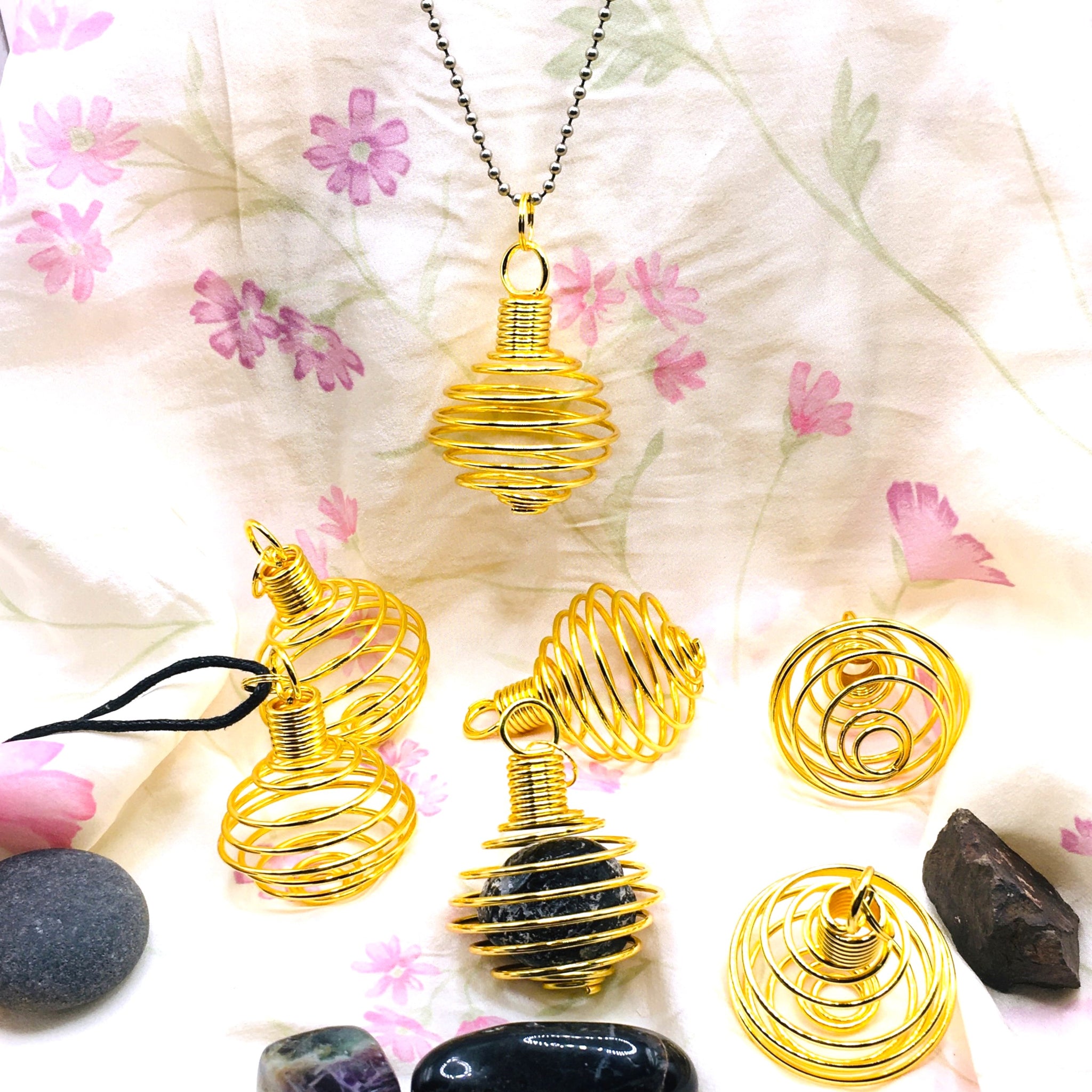Wire Spiral Cage for Crystals Gemstone Holder Gold Large
