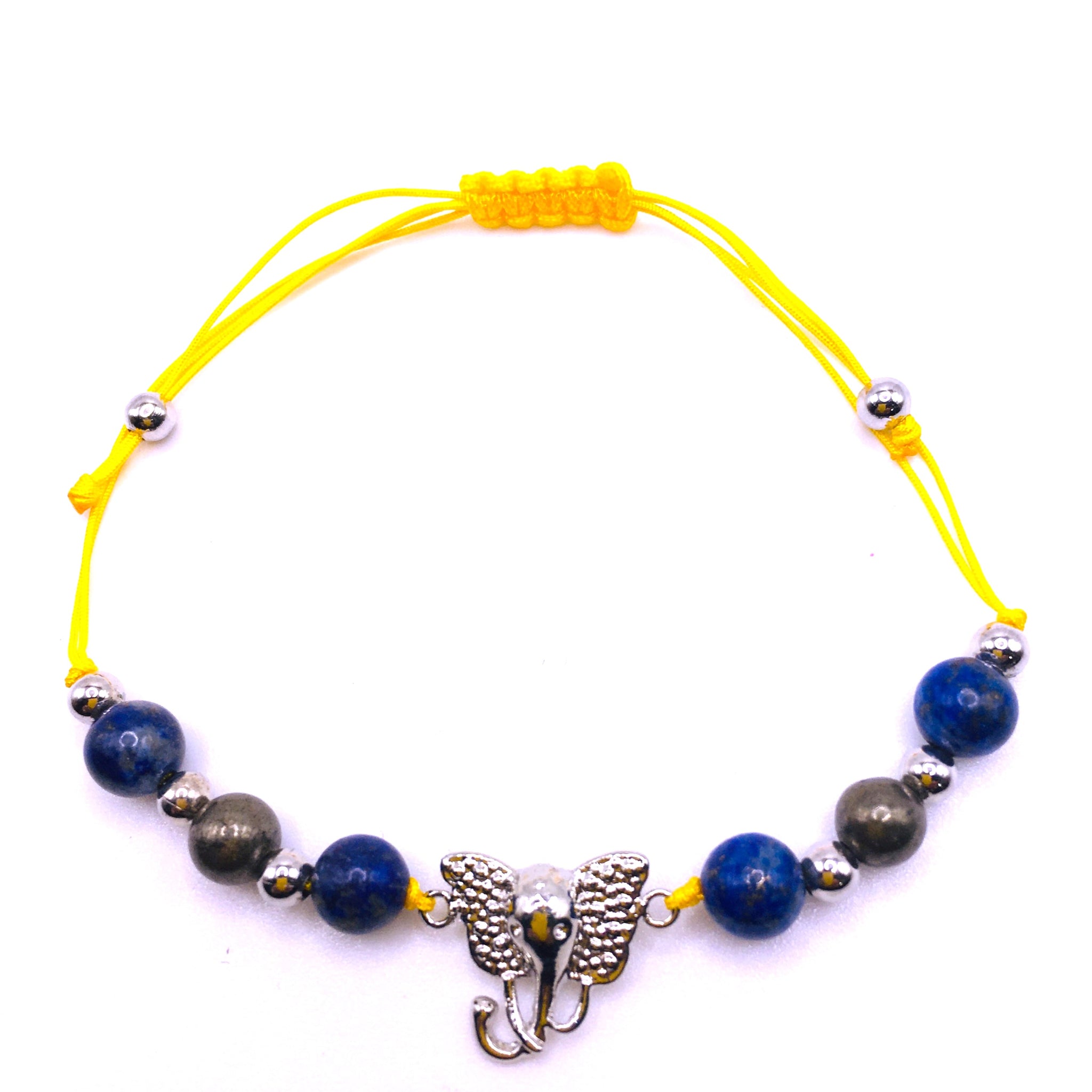 Rakhi Elephant Bracelet Wealth Pyrite & Lapis Beads
