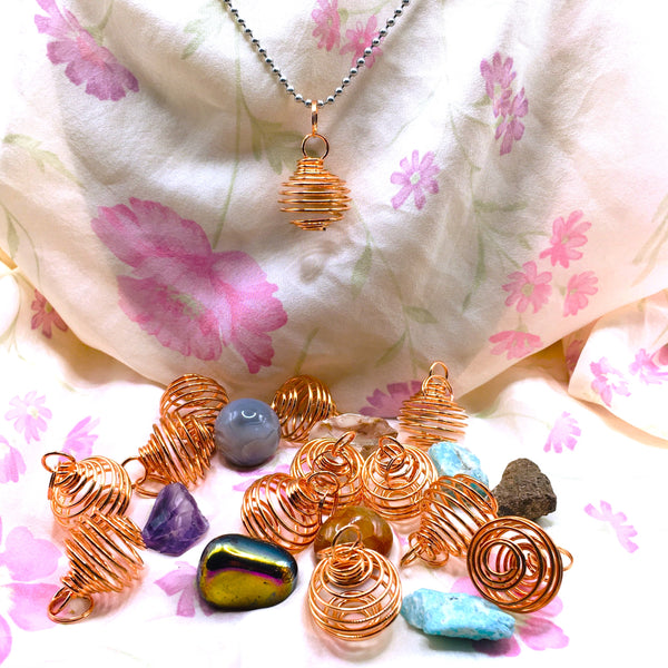 Wire Spiral Cage for Crystals Gemstone Holder Copper Small