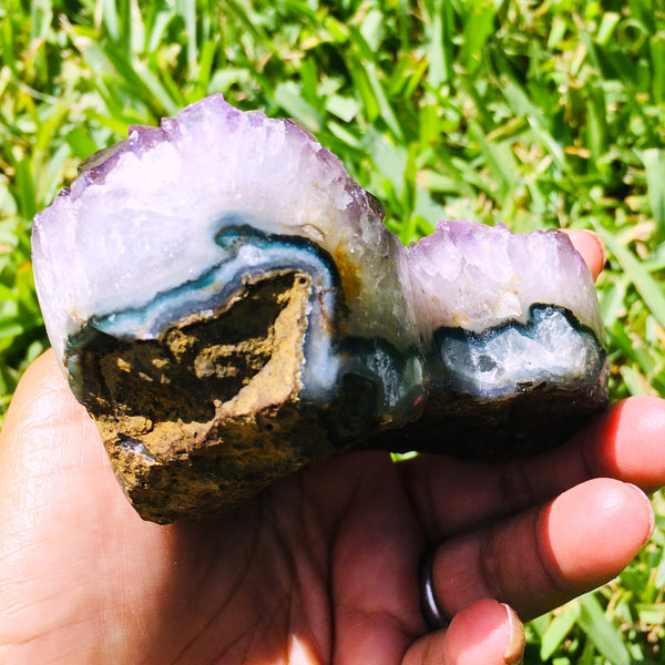 Amethyst Heart Geode Cluster with Polished Edges
