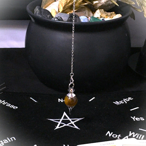 Tiger Eye Silver Steel Sphere Pendulum Divination Dowsing