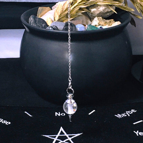 Clear Quartz Silver Steel Sphere Pendulum Divination Dowsing