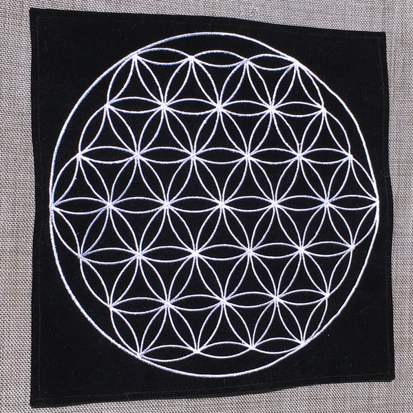 Velvet Grid Cloth with Embroidered Flower of Life Altar Mat