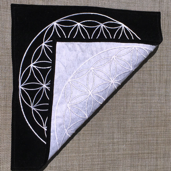Velvet Grid Cloth with Embroidered Flower of Life Altar Mat