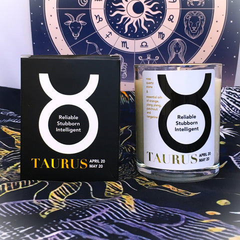 Taurus Zodiac Candle with Rose Quartz Crystal Essential Oil Soy Wax Candle Large
