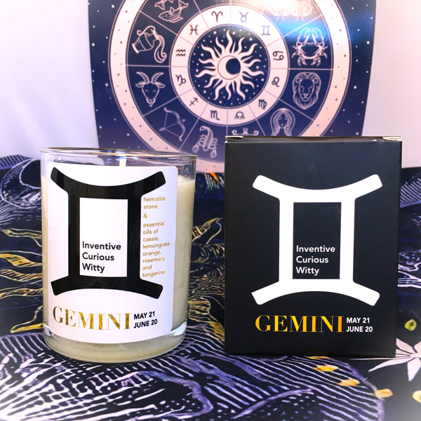 Gemini Zodiac Candle with  Hematite Stone Essential Oil Soy Wax Candle Large