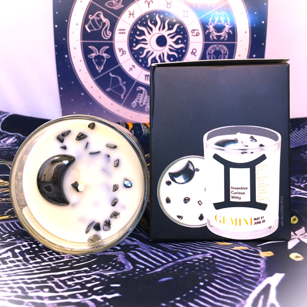 Gemini Zodiac Candle with  Hematite Stone Essential Oil Soy Wax Candle Large