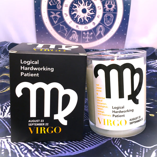 Virgo Zodiac Candle with  Red Jasper Stone Essential Oil Soy Wax Candle Large