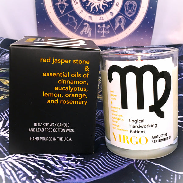 Virgo Zodiac Candle with  Red Jasper Stone Essential Oil Soy Wax Candle Large