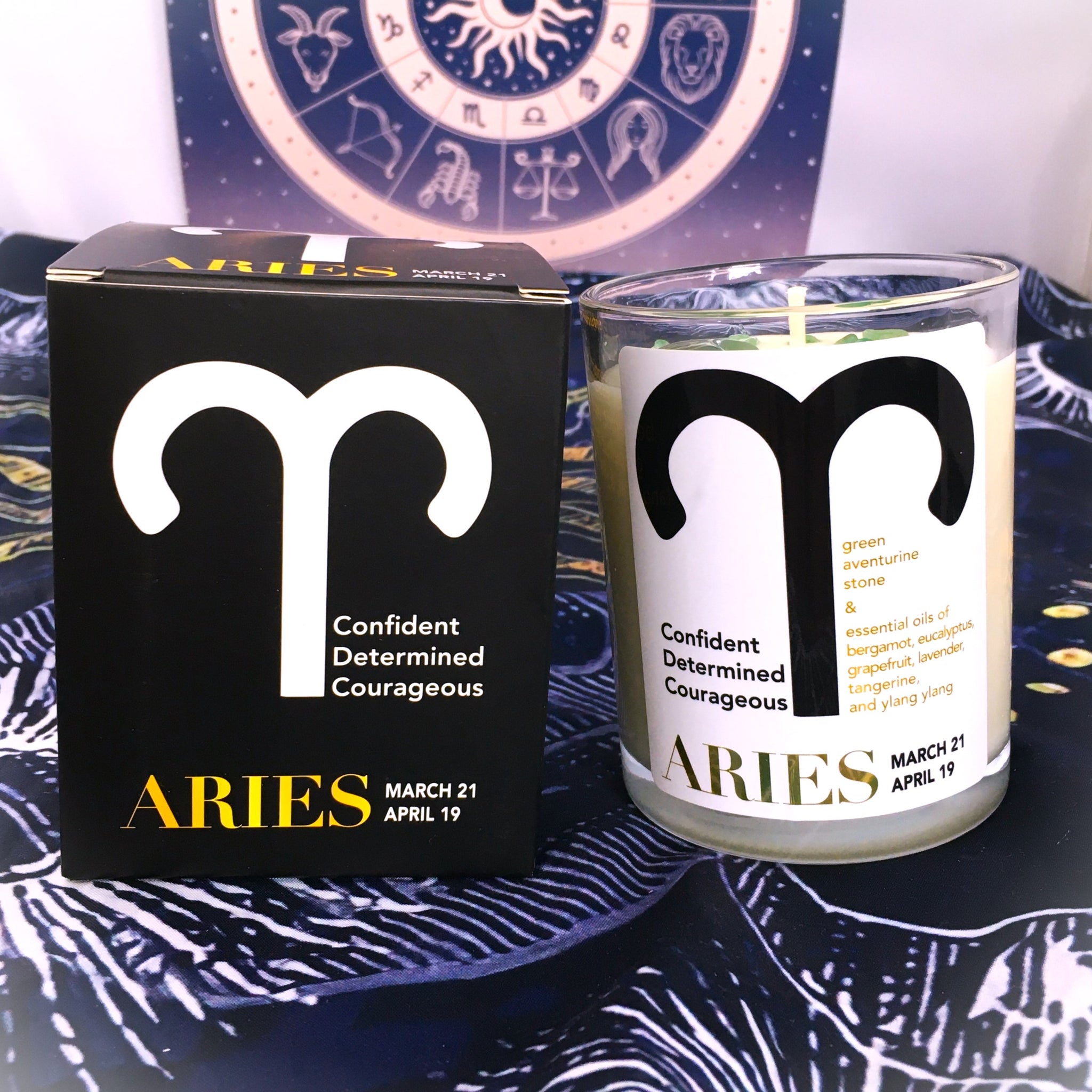 Aries Zodiac Candle with  Green Aventurine Stone Essential Oil Soy Wax Candle Large