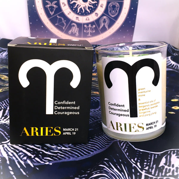 Aries Zodiac Candle with  Green Aventurine Stone Essential Oil Soy Wax Candle Large