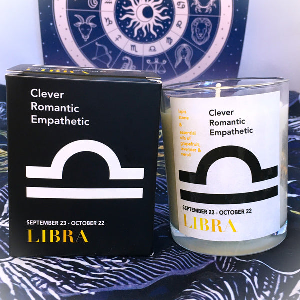 Libra Zodiac Candle with Lapis Stone Essential Oil Soy Wax Candle Large
