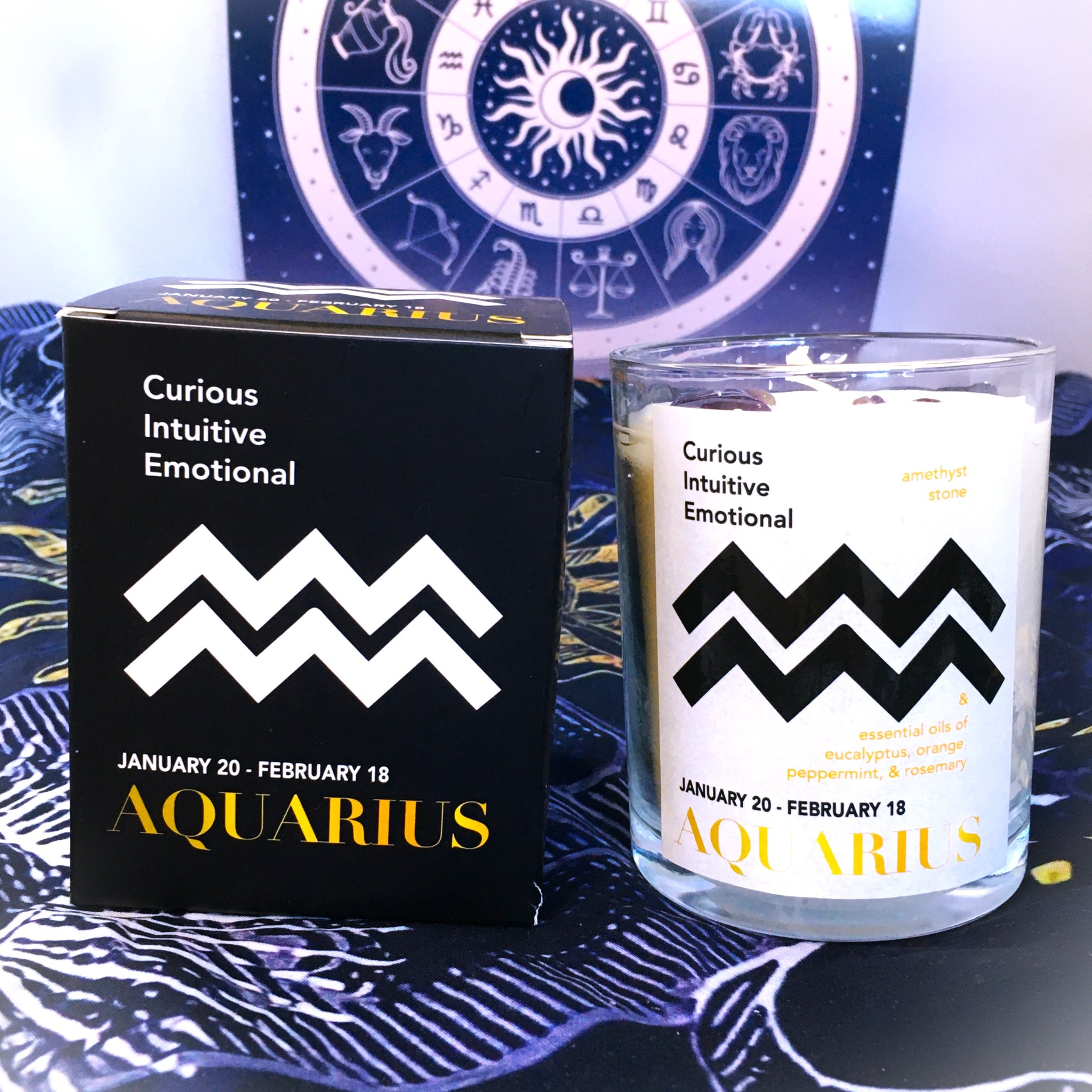 Aquarius Zodiac Candle with Amethyst Stone Essential Oil Soy Wax Candle Large
