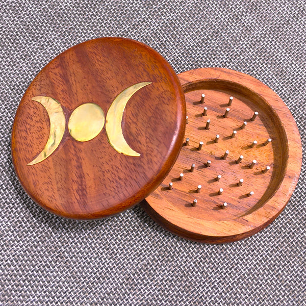 Triple Moon Herb Spice Grinder Wood