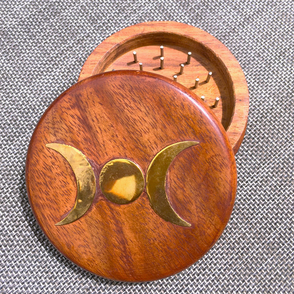Triple Moon Herb Spice Grinder Wood