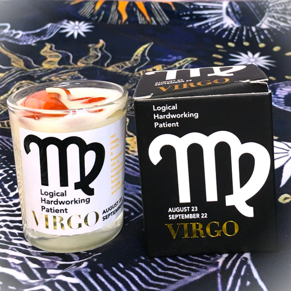 Virgo Zodiac Candle with  Red Jasper Stone Essential Oil Soy Wax Candle Small