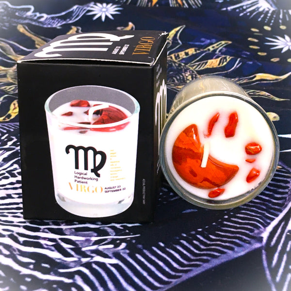 Virgo Zodiac Candle with  Red Jasper Stone Essential Oil Soy Wax Candle Small