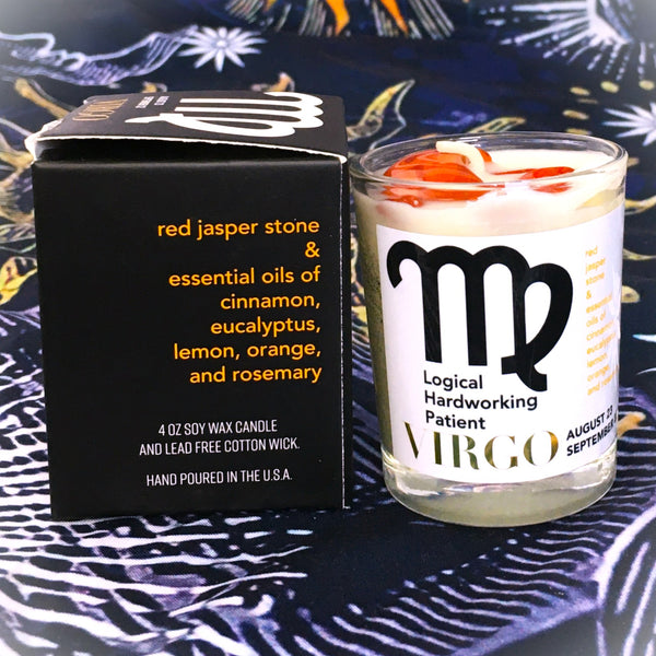 Virgo Zodiac Candle with  Red Jasper Stone Essential Oil Soy Wax Candle Small