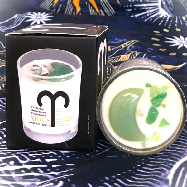 Aries Zodiac Candle with Green Aventurine Stone Essential Oil Soy Wax Candle Small