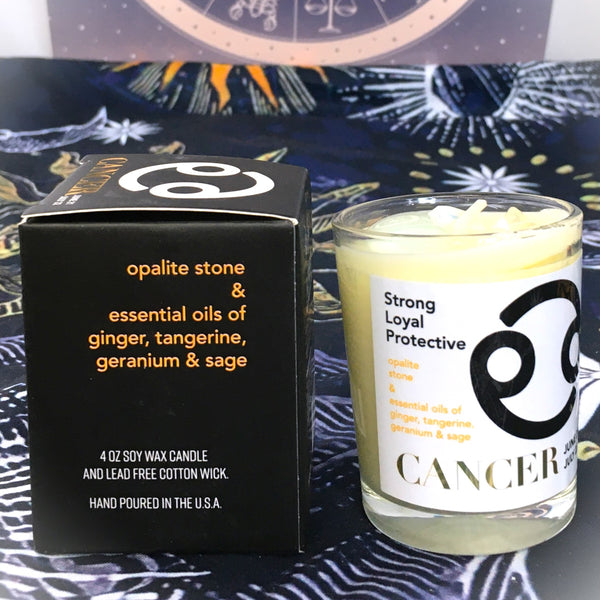 Cancer Zodiac Candle with Opalite Stone Essential Oil Soy Wax Candle Small