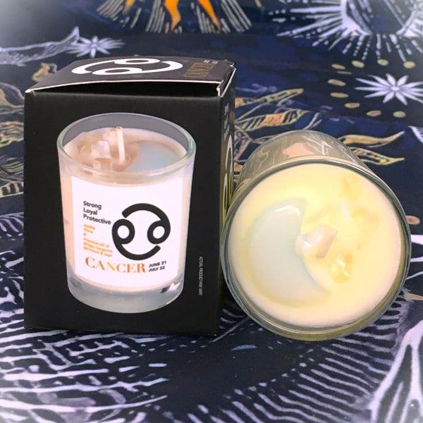 Cancer Zodiac Candle with Opalite Stone Essential Oil Soy Wax Candle Small