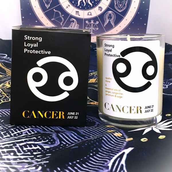 Cancer Zodiac Candle with Opalite Stone Essential Oil Soy Wax Candle Large