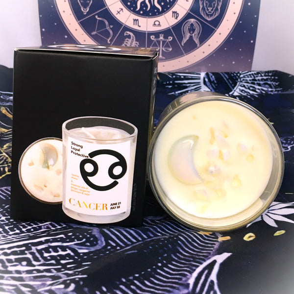 Cancer Zodiac Candle with Opalite Stone Essential Oil Soy Wax Candle Large