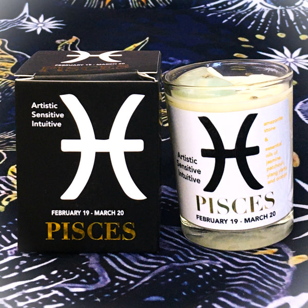 Pisces Zodiac Candle with  Amazonite Stone Essential Oil Soy Wax Candle Small
