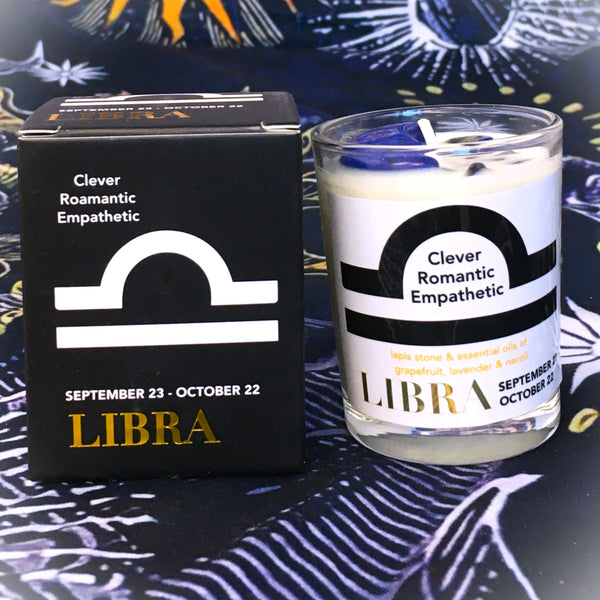 Libra Zodiac Candle with Lapis Stone Essential Oil Soy Wax Candle Small