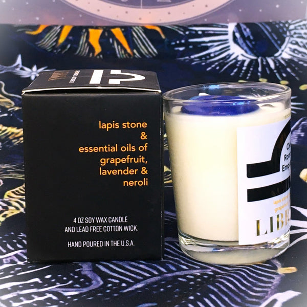 Libra Zodiac Candle with Lapis Stone Essential Oil Soy Wax Candle Small