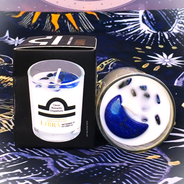 Libra Zodiac Candle with Lapis Stone Essential Oil Soy Wax Candle Small