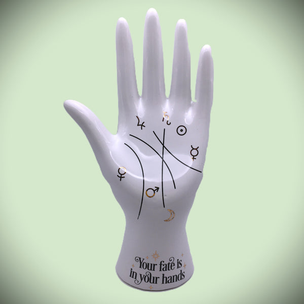White Ceramic Palmistry Hand Ornament "Your fate is in your hands"