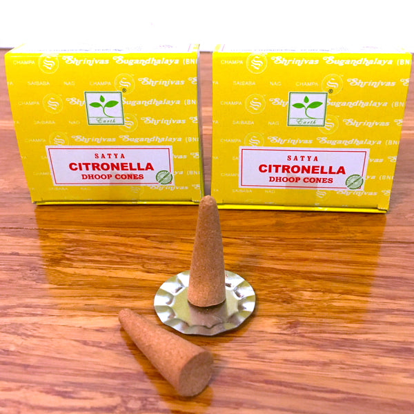 Satya Citronella Nag Champa Dhoop Incense Cones, 12 Dhoop cones with Stand