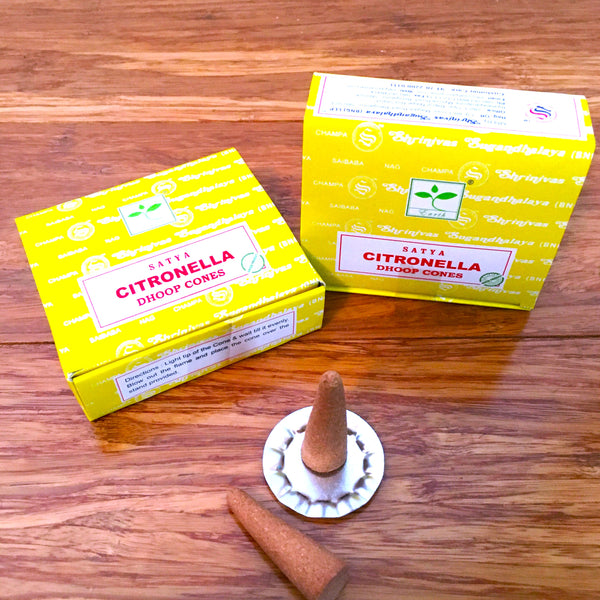 Satya Citronella Nag Champa Dhoop Incense Cones, 12 Dhoop cones with Stand