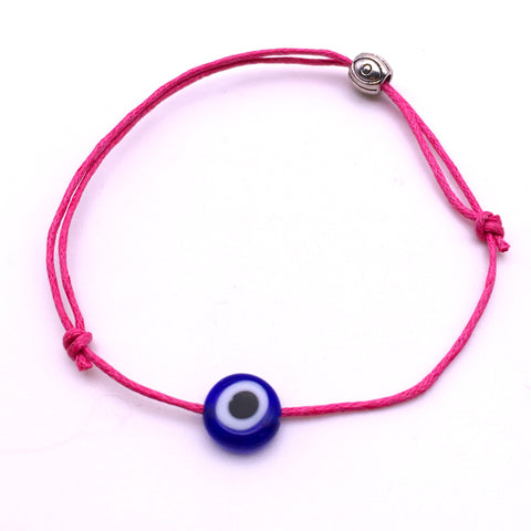 Evil Eye Protection Bracelet Pink String Dark Blue Eye