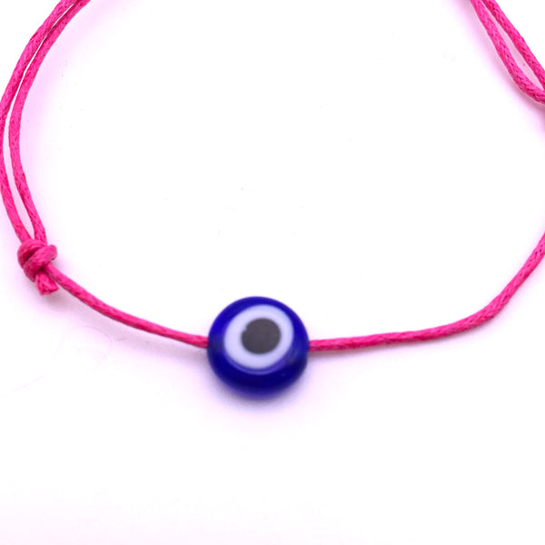 Evil Eye Protection Bracelet Pink String Dark Blue Eye