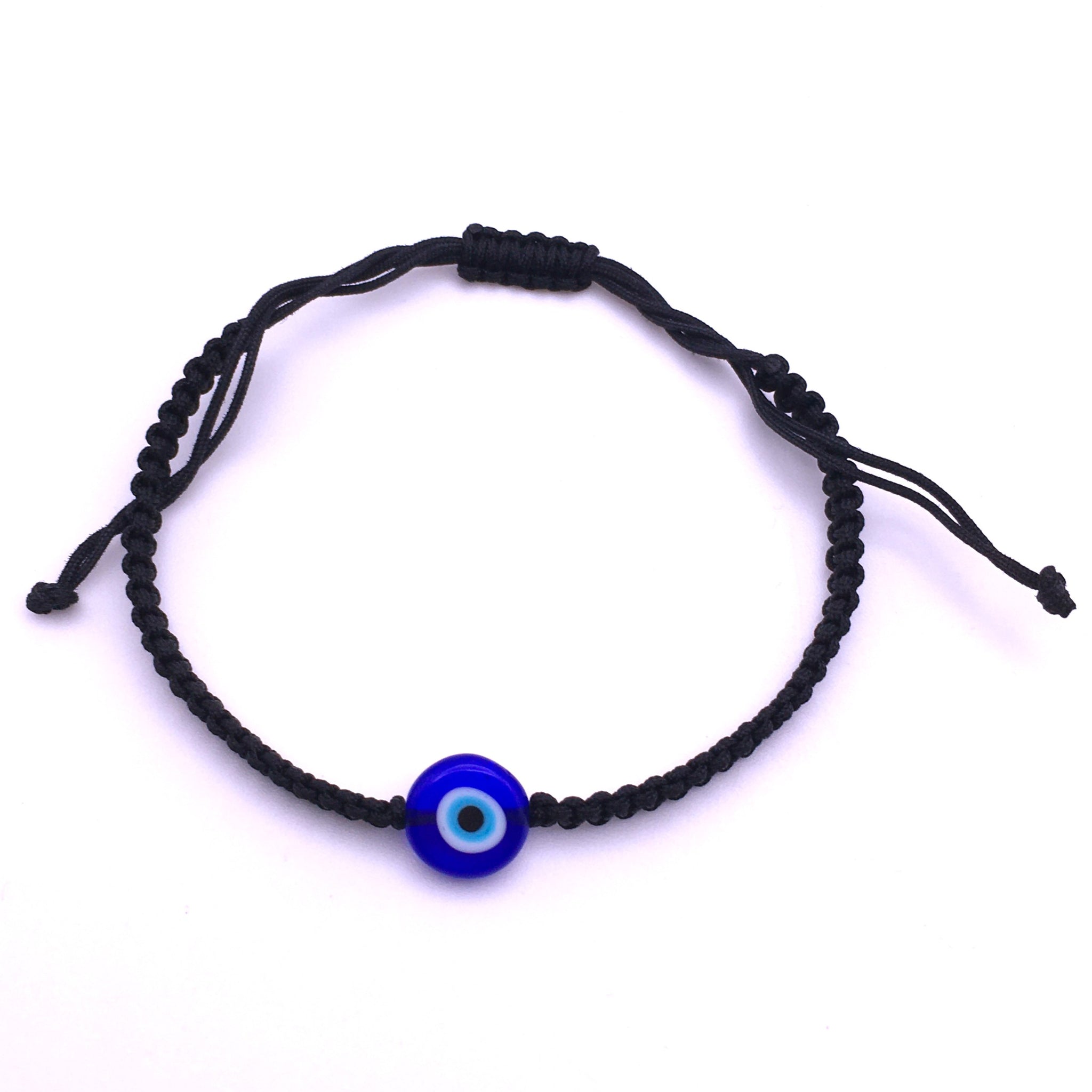 Evil Eye Protection Bracelet Black Macrame String Dark Blue Eye