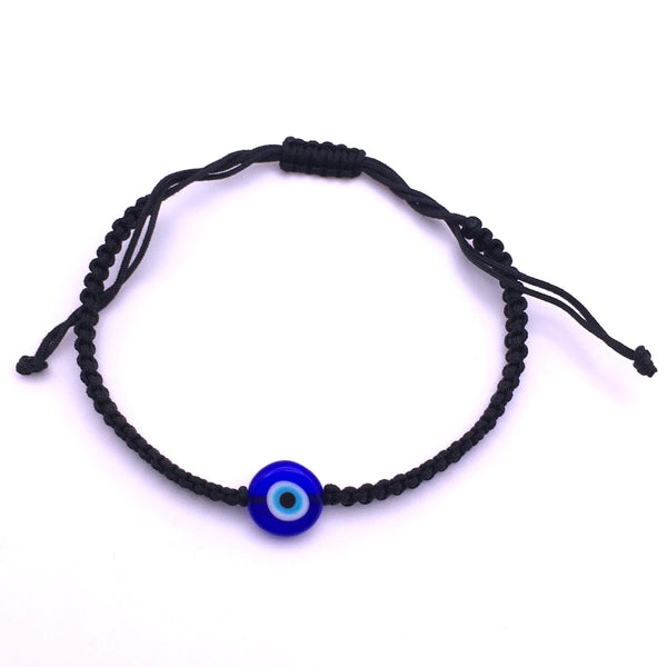 Evil Eye Protection Bracelet Black Macrame String Dark Blue Eye