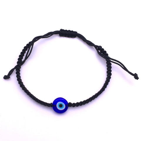 Evil Eye Protection Bracelet Black Macrame String Dark Blue Eye