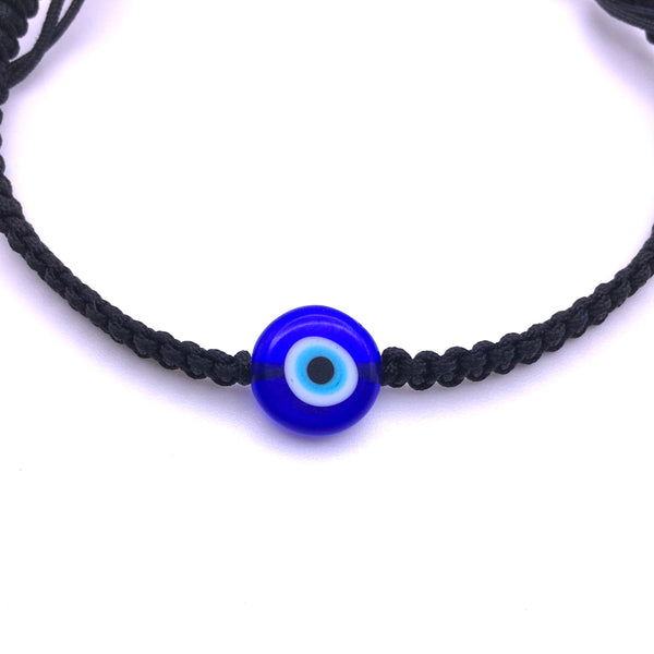 Evil Eye Protection Bracelet Black Macrame String Dark Blue Eye