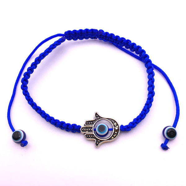 Evil Eye Hamsa Protection Bracelet Blue Macrame String