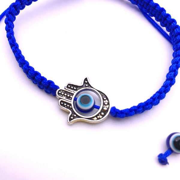 Evil Eye Hamsa Protection Bracelet Blue Macrame String