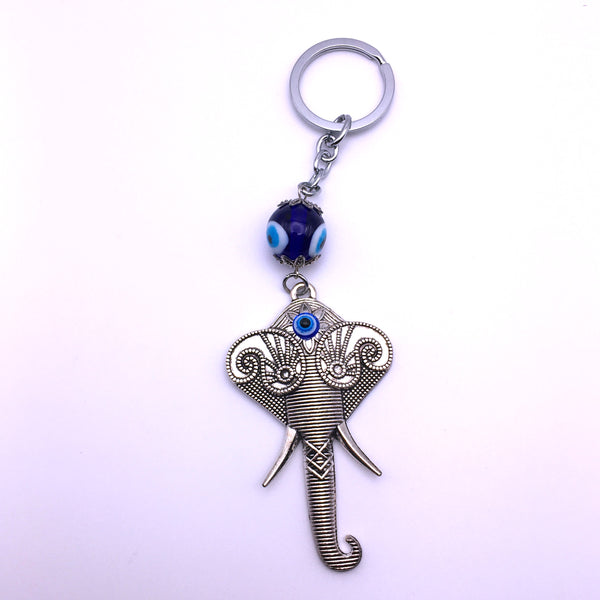 Lucky Evil Eye Elephant Head Keychain Protection Amulet Key Holder